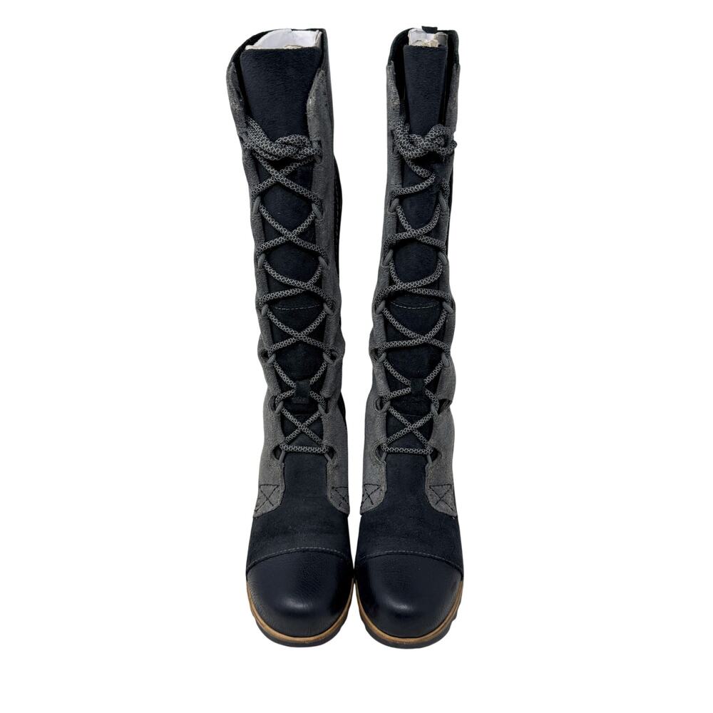 Sorel Black/Gray Leather & Suede Cate the Great Boots Lace Up Women's Size 6 EUC - Picture 2 of 9